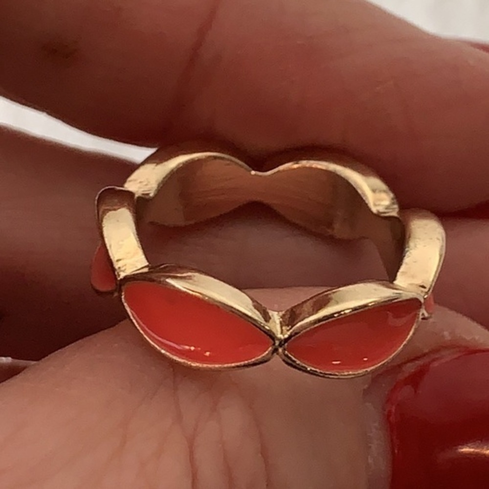💐5/25 orange enamel gold tone elegant band ring - Picture 5 of 7